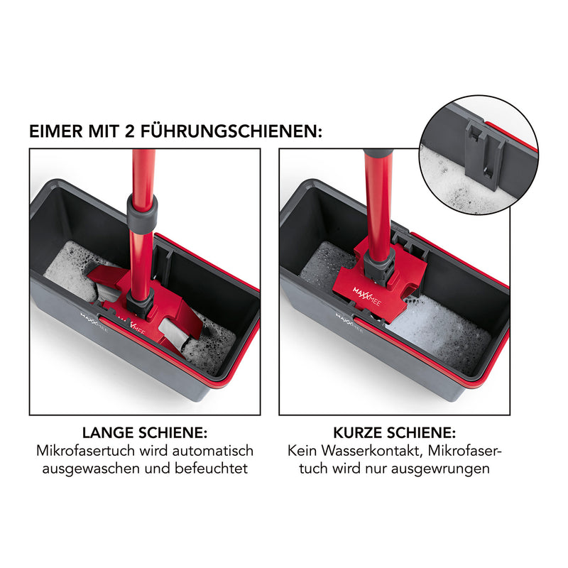 MAXXMEE Wischmopp mit Auswringfunktion - 5 Liter Eimer - grau/rot