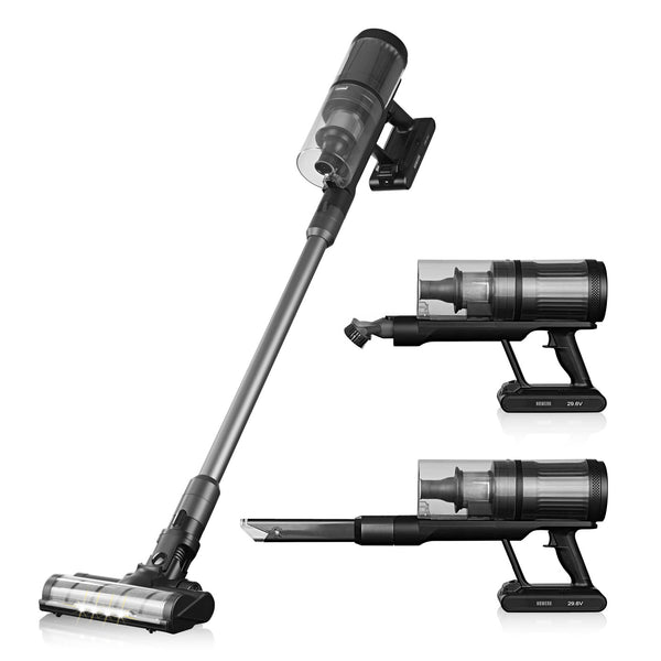 N8WERK Akku-Staubsauger mit Touch Display, 25 kPa Saugleistung, 70 Min. Laufzeit, 3 Saugstufen, Bürstendüse und LED-Fugendüse.