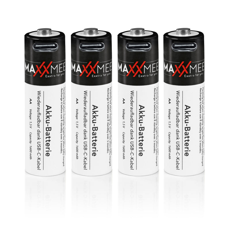 MAXXMEE Batterien wiederaufladbar AA - 4er-Set