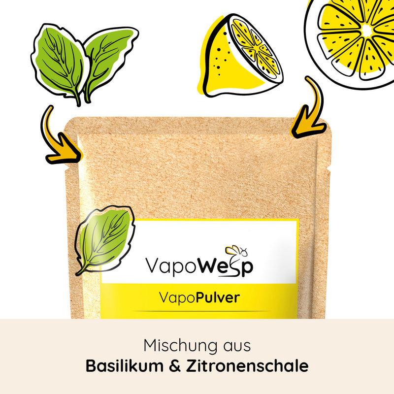 VapoWesp Räucherbox inkl. Orange & Rosemary (50 g) + Lemon & Basil (100 g) + Hay Flowers & Thyme (100 g)