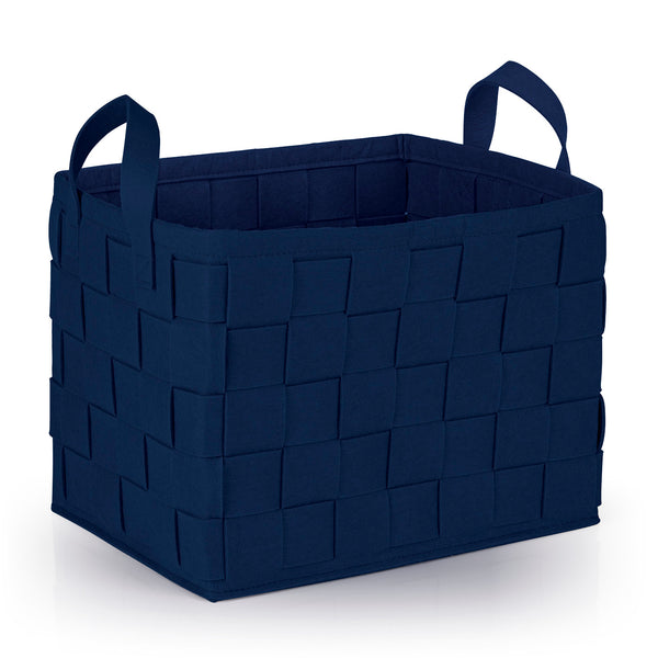 N8WERK Filz-Aufbewahrungstasche L - 40 x 30 x 30 cm in Dunkelblau, faltbar, mit Tragegriffen, stilvoller Scandi-Korb aus Filz.