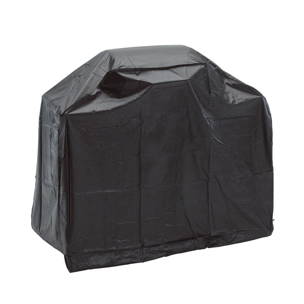GRILLCHEF Wetterschutzhaube L 54x125x103 cm schwarz aus PVC schützt Grillgeräte vor Regen, Sonne und Kälte mit Klettbefestigung am Boden.