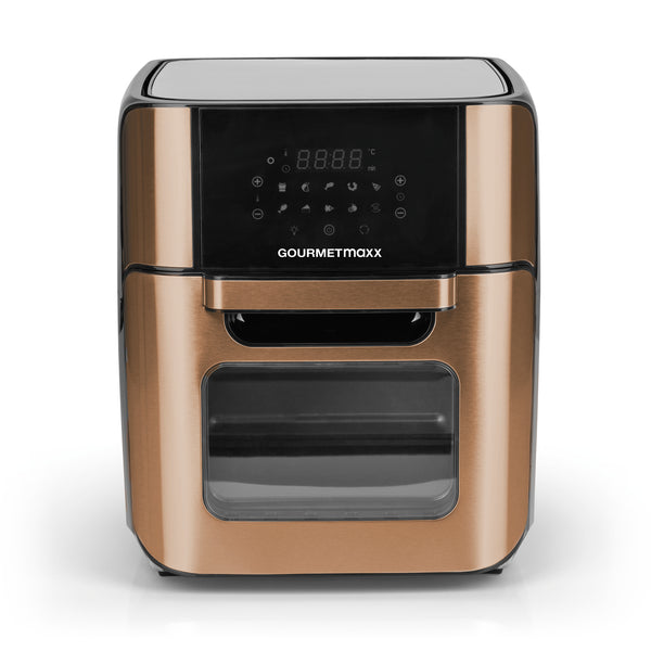 GOURMETmaxx Digitale Design-Heißluftfritteuse mit 12 l XL-Fassungsvermögen und Touch-Display in elegantem Design.