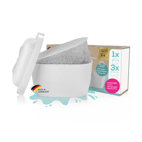 yucona® Wasserfilter Starter-Kit für ca. 3 Monate, wiederverwendbar, reduziert Kalk, Chlor und Metalle, mit Kokosnuss-Aktivkohle