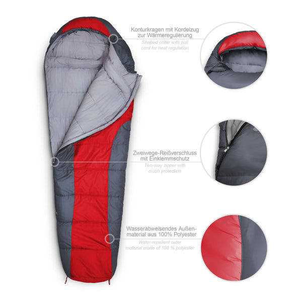 Where Tomorrow Camping Schlafsack Classic - Mumienschlafsack mit Tasche - 230 x 80 x 55 cm - Rot