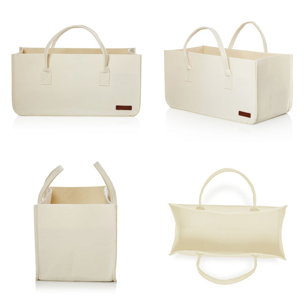 LUMALAND Kaminholztasche aus Filz mit Tragegriff beige, 50x25x25 cm, praktische Aufbewahrung für Holz und mehr.