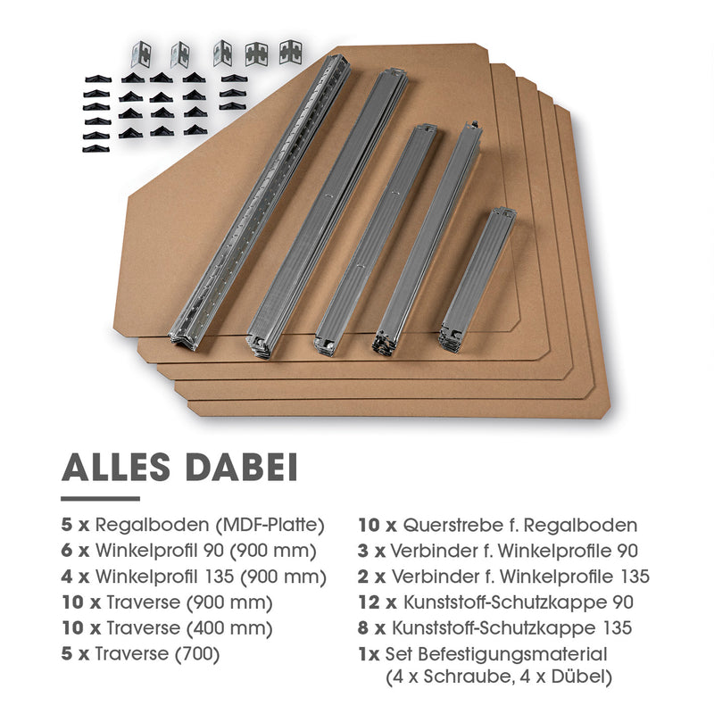EASYmaxx Schwerlast-Eckregal & Werkbank - 180 x 90 x 40 cm - 875 kg Traglast, 175 kg pro Ebene