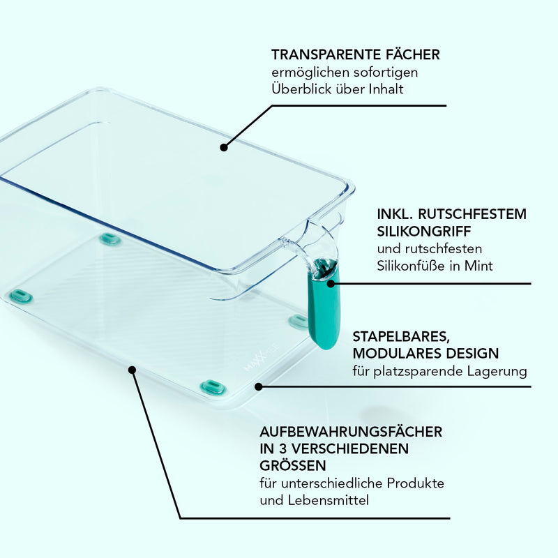 MAXXMEE Kühlschrankfächer 3-tlg. - 3 verschiedene Größen - mint