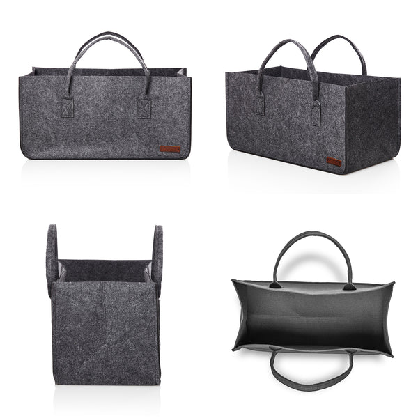 LUMALAND Kaminholztasche aus Filz, rechteckig 50x25x25 cm, stabiler Tragegriff, schwarz, praktisch für Kaminholz und mehr.