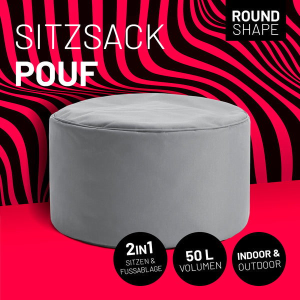 LUMALAND Sitzsack Pouf (50 L) grau, vielseitig als Sitzhocker und Fußschemel für In- & Outdoor, langlebig und pflegeleicht.