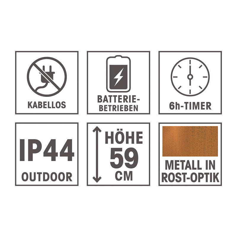 EASYmaxx LED-Dekosäule mit Pflanzschale - Rost-Optik (inkl. Batterien) - 59 cm