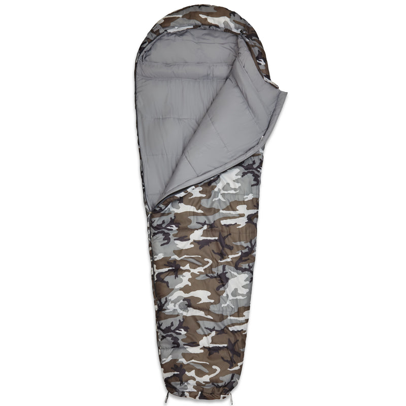 Where Tomorrow Camping Schlafsack Small & Light - Mumienschlafsack mit Tasche - 220 x 80 x 50 cm - Camouflage Grau