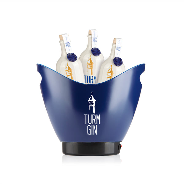 TURM GIN LED-Eiswürfelbehälter - 4 l Fassungsvermögen - blau/schwarz mit Logo