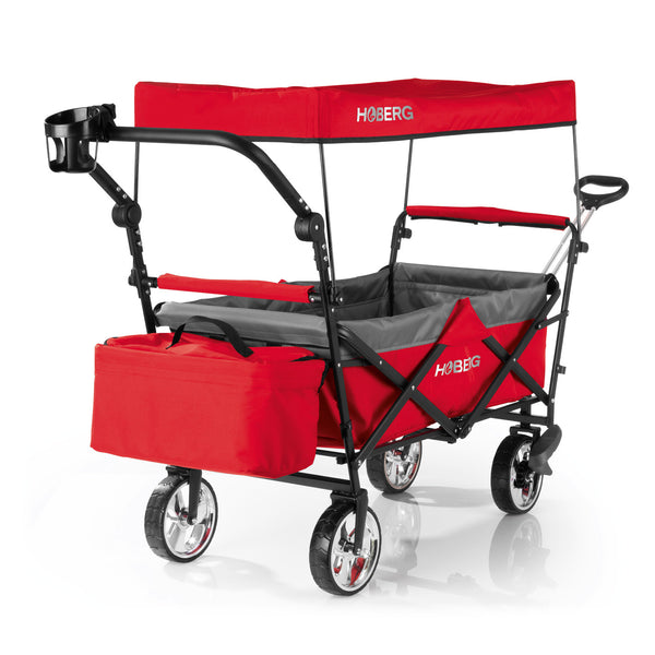 HOBERG faltbarer Bollerwagen mit Dach - einfacher Aufbau - für Hobby & Freizeit - Rot