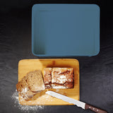 LUMALAND Cuisine Brotkasten aus Metall mit Bambus Deckel - Rechteckig 30,5 x 23,5 x 14 cm - Blau
