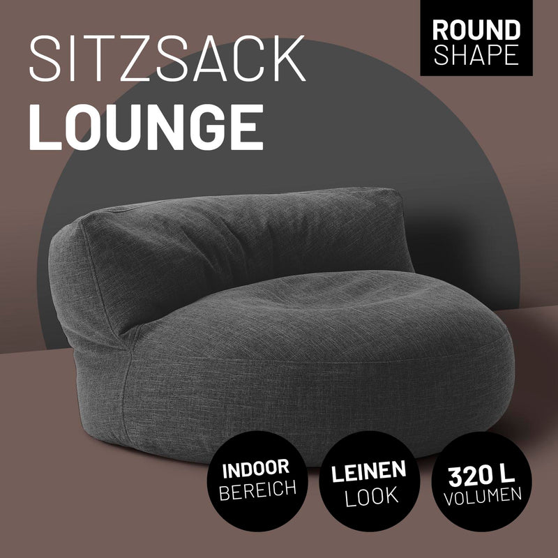 LUMALAND Interior Line Sitzsack-Lounge - Rundes Sitzsack-Sofa - 320l Füllung, 90 x 50 cm - Dunkelgrau