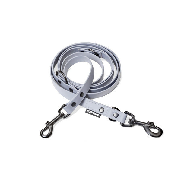 FLUFFINO® BioThane Hundeleine - 3-fach verstellbar, 220 cm, grau, vegan, wasserfest, reißfest, leicht und langlebig.