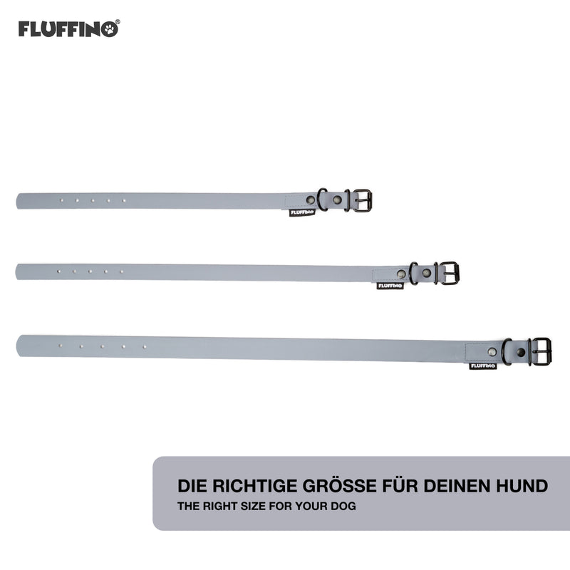 FLUFFINO® Hundehalsband aus BioThane - 5-Fach verstellbare - Größe S - Halsumfang 27 - 34 cm - Grau