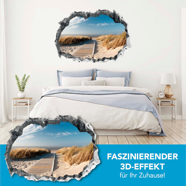 Wandtattoo 3D "Ostsee" zeigt dreidimensionalen Strandweg mit 3D-Effekt, selbsthaftend für glatte Wände.