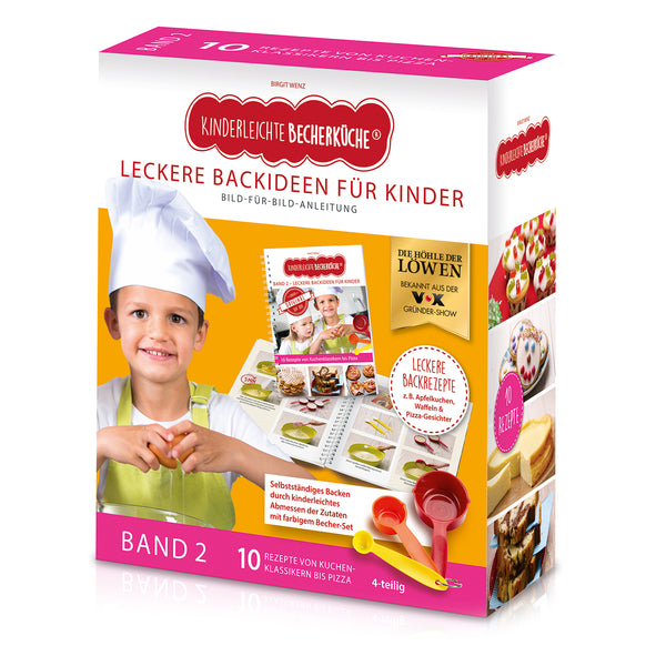 Kinderleichte Becherküche Set inkl. Messbecher-Set Band 2 mit 10 kindgerechten Backrezepten und Bild-für-Bild-Anleitung.