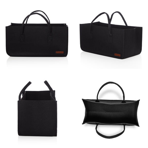 LUMALAND Kaminholztasche aus Filz mit Tragegriff 50x25x25 cm in Schwarz, ideal für Holz, Spielzeug und mehr.