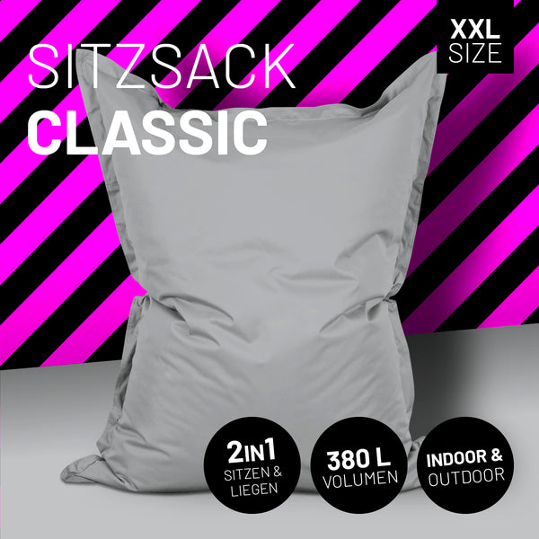 LUMALAND Sitzsack Classic XXL (380 L) Silbergrau, 2in1 für drinnen & draußen, mit 380L Volumen und langlebigen Nähten.