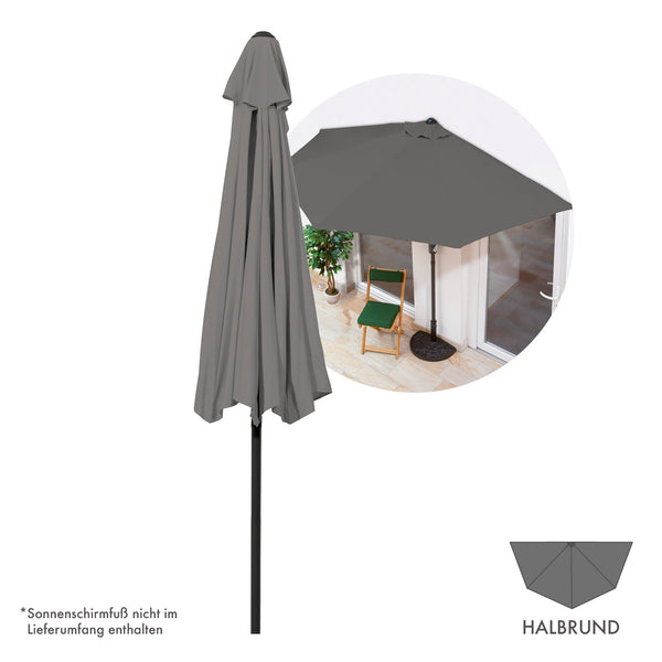 EASYmaxx Sonnenschirm mit UV-Schutz - halbrund 270x140 cm - grau