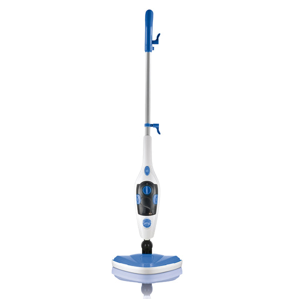 CLEANmaxx Dampfbesen mit Dampfregulierung blau/weiß, 5-in-1 Funktion, abnehmbarer 350 ml Wassertank, vielseitiger Boden- und Teppichreiniger.