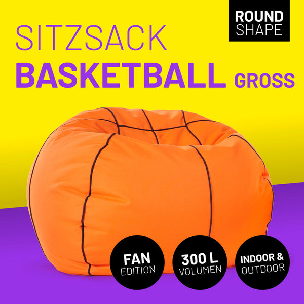 LUMALAND Luxury Basketball Sitzsack - Hochwertiges Sitzkissen im Basketball-Design, groß, indoor & outdoor, 300L Volumen, waschbar.