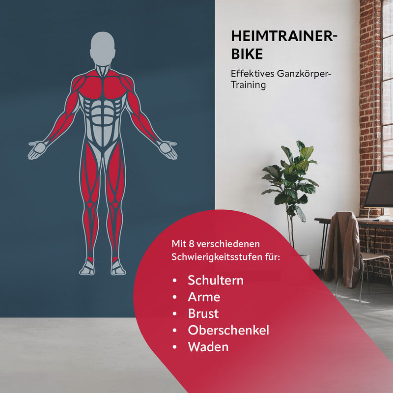 VITALmaxx Heimtrainer Fitness Bike - Magnetische Bremse mit Expanderbänder - schwarz/rot