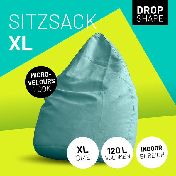 LUMALAND Luxury XL Sitzsack stylischer Beanbag - 120L Füllung - Türkis