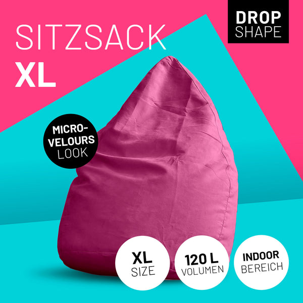 LUMALAND Luxury XL Sitzsack stylischer Beanbag - 120L Füllung - Pink
