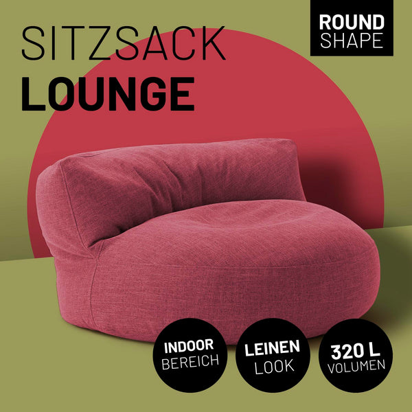 LUMALAND Interior Line Sitzsack-Lounge rund 320l Füllung 90x50 cm Rot aus leinenartigem Material für Indoor Sitzkomfort