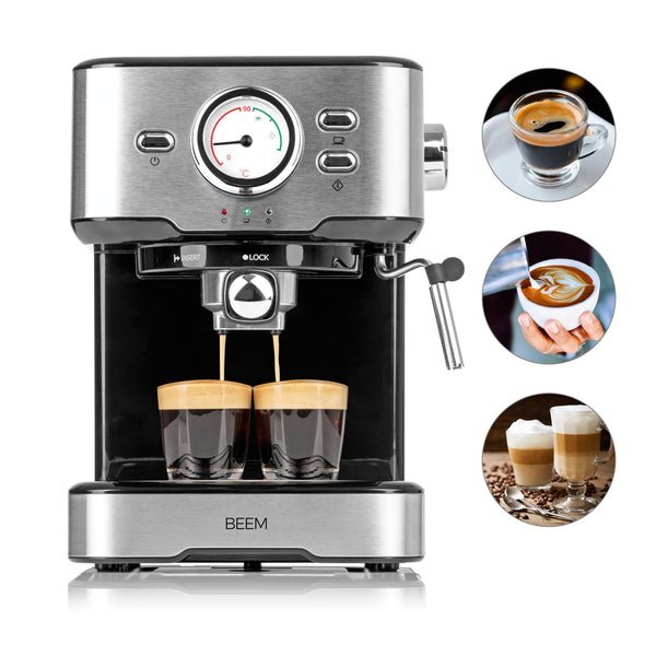BEEM ESPRESSO-SELECT Espresso-Siebträgermaschine mit 15 bar, Thermoblock, Dampfdüse und großem Wassertank, ideal für Espresso und Milchschaum.