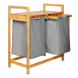Lumaland Wäschekorb aus Bambus mit 2 ausziehbaren Wäschesäcken - Größe ca. 73 cm Höhe x 64 cm Breite x 33 cm Tiefe - Farbe Dunkelgrau