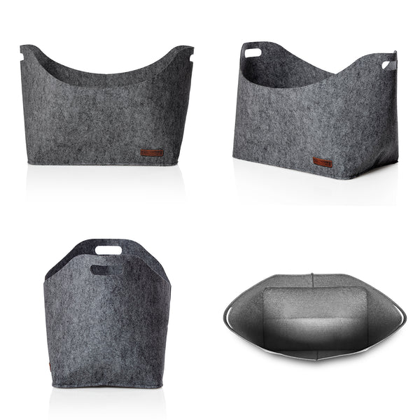 LUMALAND Kaminholztasche aus Filz mit Tragegriff 40x25x28 cm Dunkelgrau, rechteckig, für Holz, Bücher, Spielzeug.