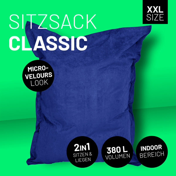 LUMALAND XXL Microvelours Sitzsack - 380L - 140 x 180 cm - Royal Blau, wasserfest, komfortabel, ideal für Indoor und Balkon.
