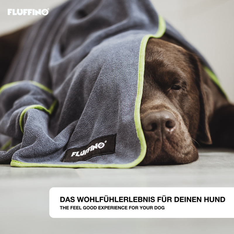 FLUFFINO® Hundehandtuch Mikrofaser – 2er-Pack - 90 x 50 cm - Grau & Grün