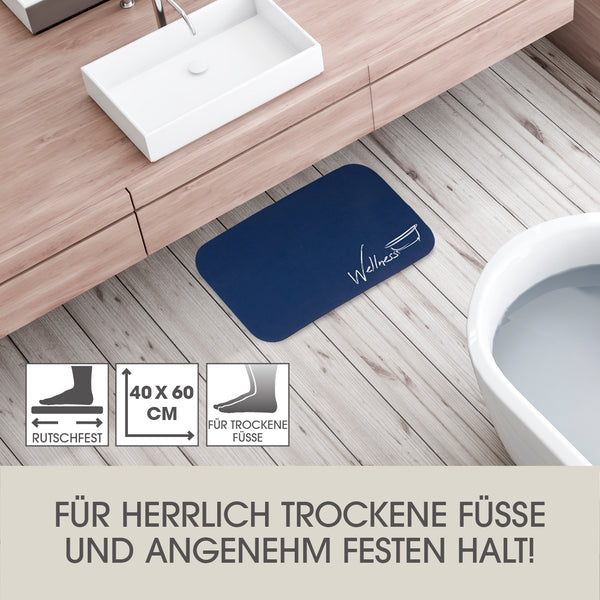 EASYmaxx Badematte Wellness 40x60 cm blau, extra saugfähig, schnelltrocknend, rutschfest, angenehmes Material für trockene Füße.