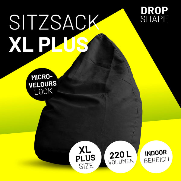 LUMALAND Luxury XL PLUS Sitzsack stylischer Beanbag - 220L Füllung mit extra starken Nähten - Schwarz