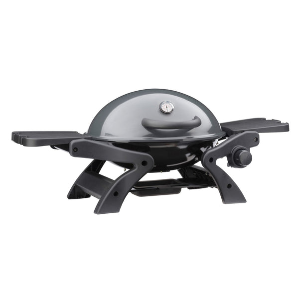 GRILLCHEF Kompaktgasgrill - 39 cm schwarz, tragbarer Gasgrill mit emailliertem Gusseisenrost und Temperaturanzeige im Deckel.