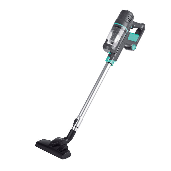MAXXMEE Akku-Zyklon-Staubsauger grau/türkis mit 2-Stufen-Saugkraft, 22.2V Akku, 25 Min. Laufzeit und verlängerbarem Teleskoprohr.