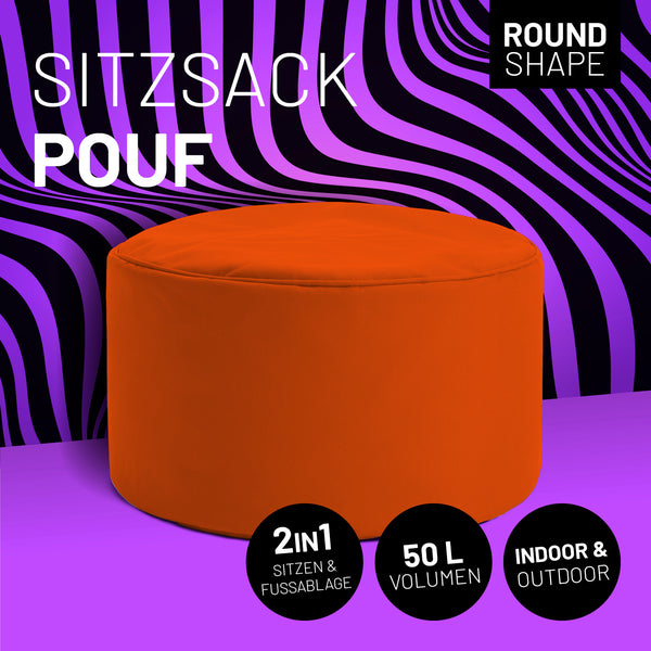 LUMALAND Sitzsack Pouf (50 L) orange, multifunktional als Sitzhocker, Ablage und Fußschemel für in- & outdoor, langlebig und leicht.