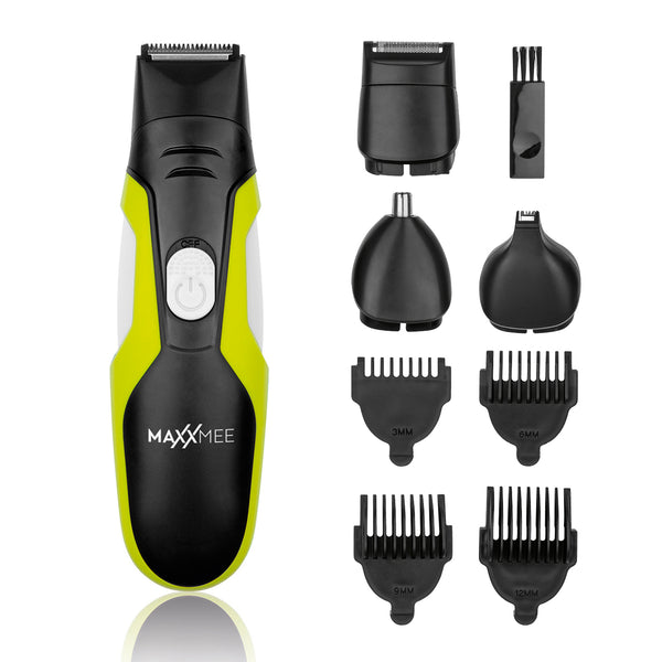 MAXXMEE 4 in1 Rasierer Set - 4 Trimmaufsätze & 4 Rasierköpfe - schwarz/grün