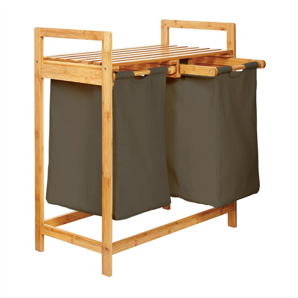 LUMALAND Bambus Wäschekorb mit 2 ausziehbaren Wäschesäcken, 73x64x33 cm, oliv, stabil und pflegeleicht aus Bambus.
