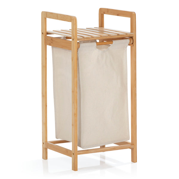 LUMALAND Bambus Wäschekorb mit ausziehbarem Wäschesack - 33 x 33 x 73 cm - Beige