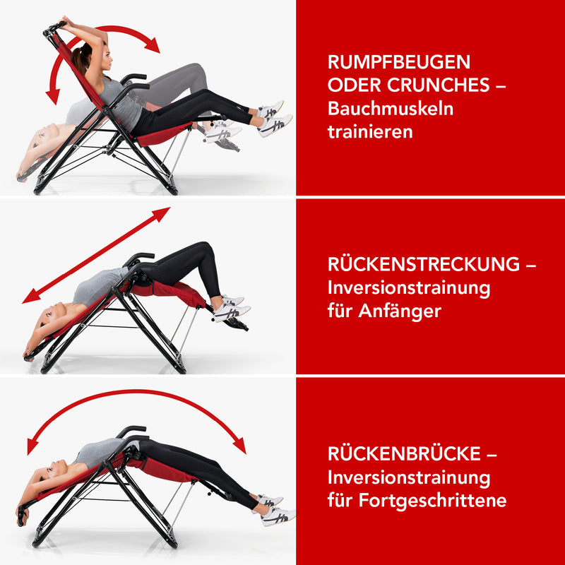 MAXXMEE Inversionstrainer Deluxe - Heimtrainer für Rücken, Bauch, Rumpf & Beine - rot/schwarz