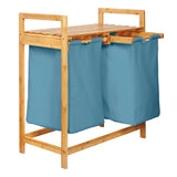 LUMALAND Bambus Wäschekorb mit 2 ausziehbaren Wäschesacken - 73 x 64 x 33 cm - Blau