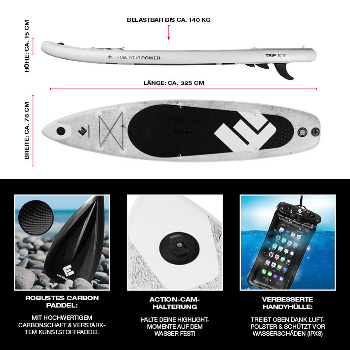 FitEngine Trip SUP-Board Set (Allrounder) - 10'8'' Beton