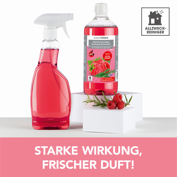 EASYmaxx Reinigungsmittel Himbeer-Rosmarin 1000ml mit Sprühflasche, für alle Flächen, milder Duft, bis zu 50 Liter Reiniger.